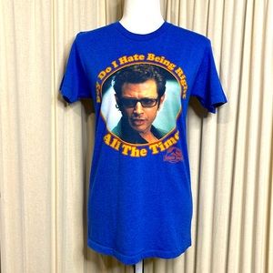 UNISEX- JURASSIC PARK “BOY DO I HATE BEING RIGHT ALL THE TIME” BLUE TEE SIZE SM